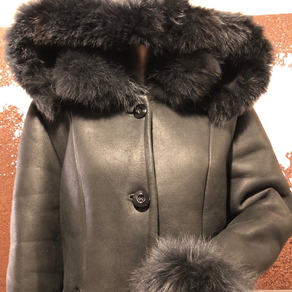 New Black Sherling Womens Coat like UGG - Real Fox - Picture 10 of 11